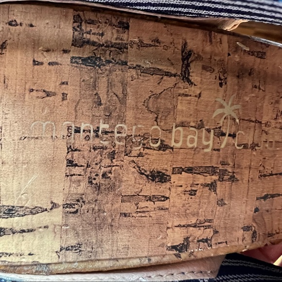 Montego Bay Club cork wedges ~Navy/white stripe elastic top size 7.5/8 - Picture 5 of 7